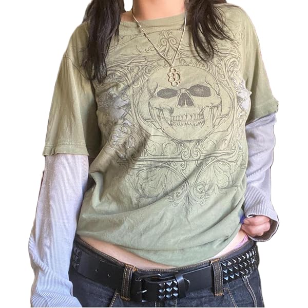トップス PPFM Sequin skull long tee Archive y2k Women Vintage Y2K Long Sleeve Shirt Skull Fairy Grunge